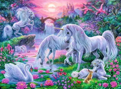 Miniatura 2 de Ravensburger Rompecabezas de 150 piezas con diseño de unicornios en la puesta de sol para niños, cada pieza es única, las piezas encajan