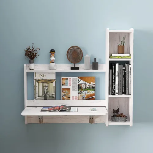 Miniatura 8 de Pmnianhua Escritorio flotante, escritorio montado en la pared de 41 pulgadas, escritorio plegable para laptop, estación de trabajo plegable, mesa