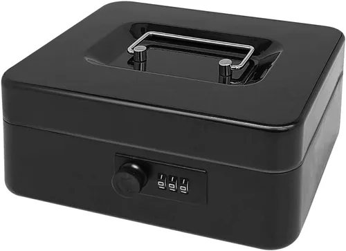Miniatura 8 de Caja de efectivo de acero seguro con cerradura de combinación y bandeja extraíble, organizador de dinero de metal para uso doméstico y oficina Negro