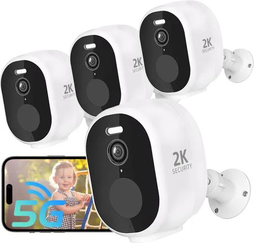 Paquete de 4 cámaras de seguridad inalámbricas de 2.4G y 5G para exteriores, cámaras interiores con batería 2K para seguridad del hogar, sirena de