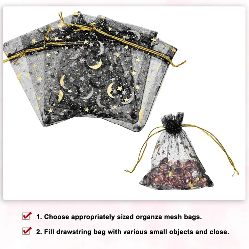 Miniatura 4 de MECCANIXITY Bolsa de organza de 3.5 x 5 pulgadas, bolsas de malla transparente de luna y estrella, bolsas de regalo con cordón, bolsa de regalo