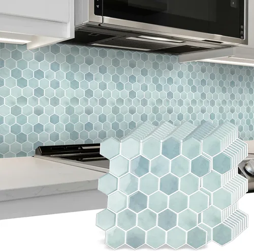 Miniatura 10 de 10 hojas de azulejos hexagonales autoadhesivos para salpicadero de cocina, nuevo diseño premium extra grueso 3D, azulejos de pared autoadhesivos