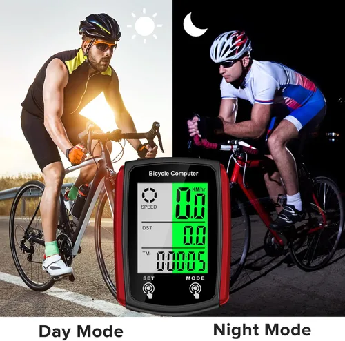 Miniatura 3 de Computadora de bicicleta y odómetro de bicicleta con cable MPH KM/H Velocímetro de bicicleta con despertador automático de velocidad de ciclismo Rojo