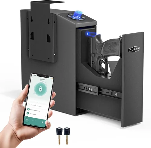 Miniatura 10 de Caja fuerte para pistola de mano, caja fuerte biométrica con apertura biométrica, 3 formas de acceso rápido con huella dactilar/código PIN/CLAVE