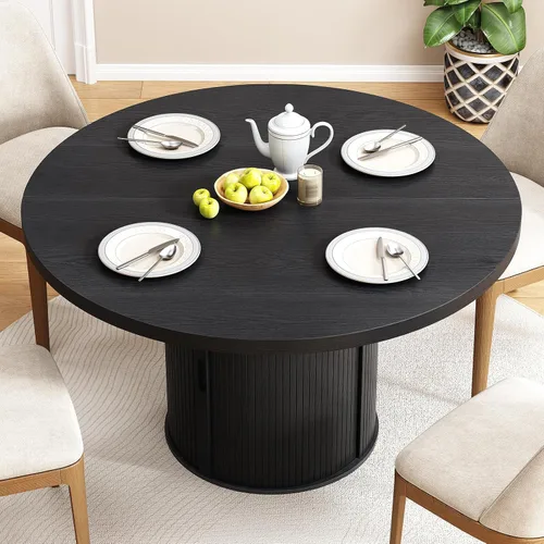 Miniatura 6 de Mesa de comedor redonda de 47 pulgadas para 4, mesa de cocina circular con estante de almacenamiento de 2 capas y un cajón, mesas de comedor