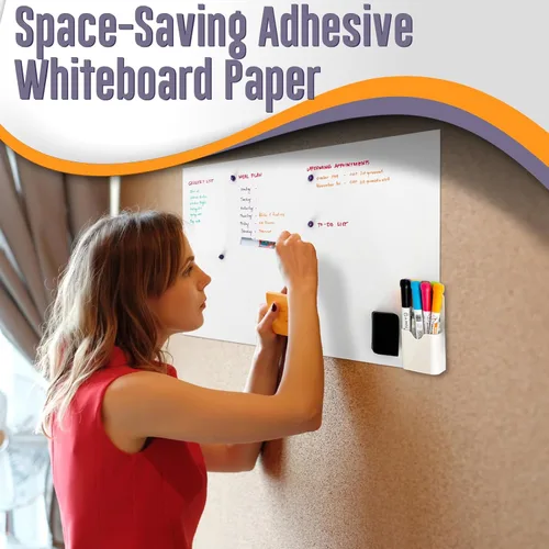 Miniatura 5 de Pizarra magnética grande de borrado en seco para pared, parte trasera adhesiva y sin fantasmas, 72 x 40 pulgadas, pizarra de borrado en seco