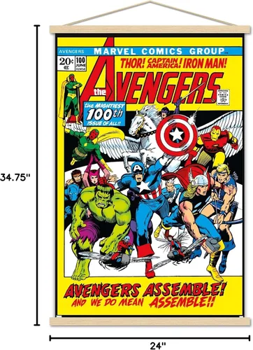 Miniatura 7 de Trends International Marvel Comics Avengers #100 - Póster de pared, 22.37 x 34.00 pulgadas, paquete de impresión premium y colgador de madera de haya