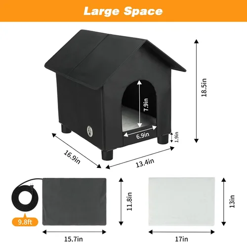 Miniatura 4 de Casas térmicas para gatos en invierno, impermeables, casa para gatos con calefacción elevada, aislada, exterior, refugio con puerta de escape