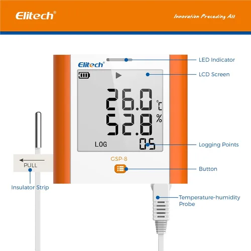 Miniatura 6 de Registrador de datos Elitech GSP-6 de temperatura y humedad, de 16,000 puntos, refrigeración, cadena fría