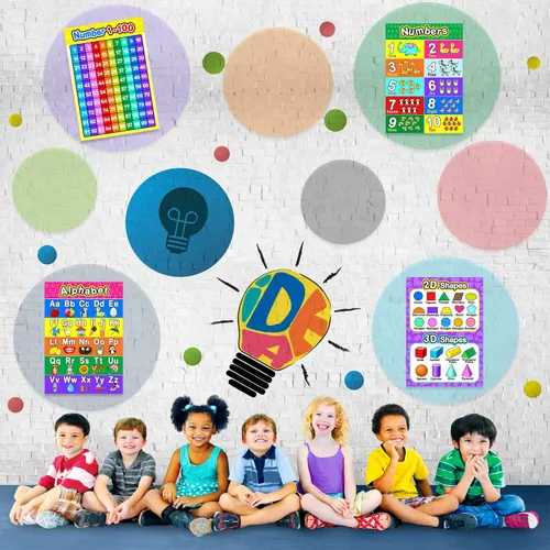 Miniatura 7 de Blulu Póster laminado preescolar para niños pequeños y niños, 2 piezas de póster laminado completo del alfabeto y número 1-100 para guardería