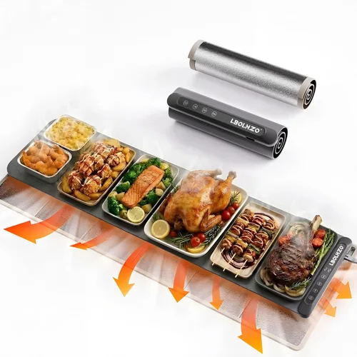 Miniatura 10 de Tapete de calentamiento para alimentos, extra grande, 36 x 16 pulgadas, 580 W, con almohadilla resistente al calor, platos para bufé, 6