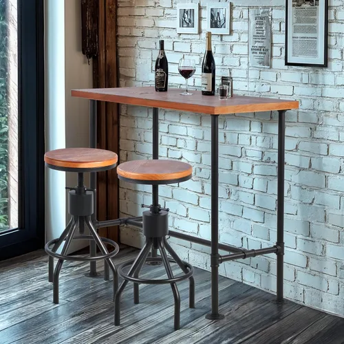 Miniatura 2 de Mesa de barra industrial de 41.3 pulgadas de altura, diseño de tubería vintage, mesa de bistró, mesa rústica de cocina, comedor, desayuno, Marrón