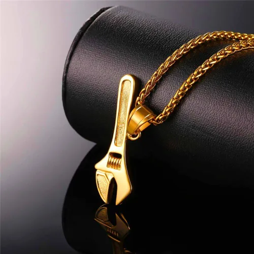 Miniatura 4 de U7 Punk Necklaces Stainless Steel 18K Gold Plated Large Hip Hop DaggerKnifeSwordSteampunk GearLarge Razor Blade Pendant Necklace for Men Women