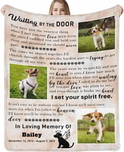 Miniatura 17 de Artsadd Manta conmemorativa personalizada para perros con fotos de perro y nombre, manta conmemorativa personalizada para mascotas, recuerdo