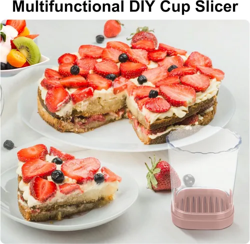 Miniatura 7 de Cortador de fresas: taza de rebanadora de frutas, cortador de velocidad de ensalada de verduras para fresas, huevo, plátano, champiñones, pepino