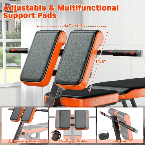 Miniatura 6 de XDDIAS Silla romana, máquina de extensión de respaldo de banco de peso ajustable para gimnasio en casa, banco todo en uno de 1000 libras con estante