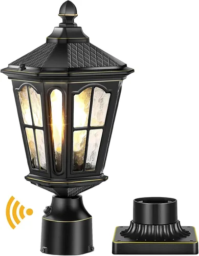 Miniatura 2 de Luces de poste del atardecer al amanecer cableadas de 120 V con base de montaje en muelle, lámpara de poste antioxidante para exteriores con vidrio