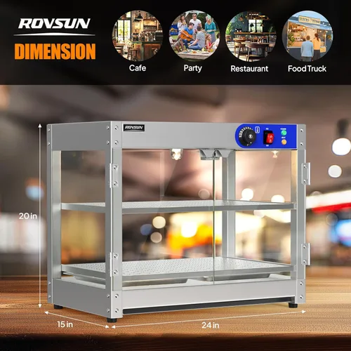 Miniatura 6 de ROVSUN Calentador de Alimentos de 2 Niveles, Calentador de Pizza, Calentador de Alimentos Comercial con Iluminación LED, Estantes Desmontables