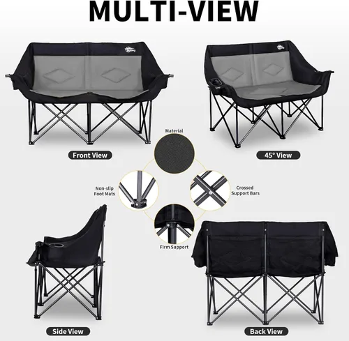 Miniatura 7 de Bolosy Silla de Camping para 2 Personas Silla de Camping Loveseat Silla de Camping Doble Plegable Extra Grande Silla de Camping Resistente Silla