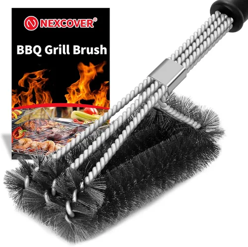 NEXCOVER Cepillo de parrilla – Cepillo de alambre seguro de 18 pulgadas para parrilla al aire libre, limpiador eficiente de acero inoxidable 3 en 1,