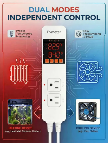 Miniatura 3 de Controlador digital de temperatura, termostato de reptil de sonda doble, salida controlada para tapete térmico de terrario, almohadilla
