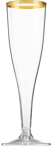 Miniatura 2 de Munfix Paquete de 50 copas de champán de plástico con borde dorado de 5 onzas, copas de plástico transparentes para tostar, elegantes, desechables