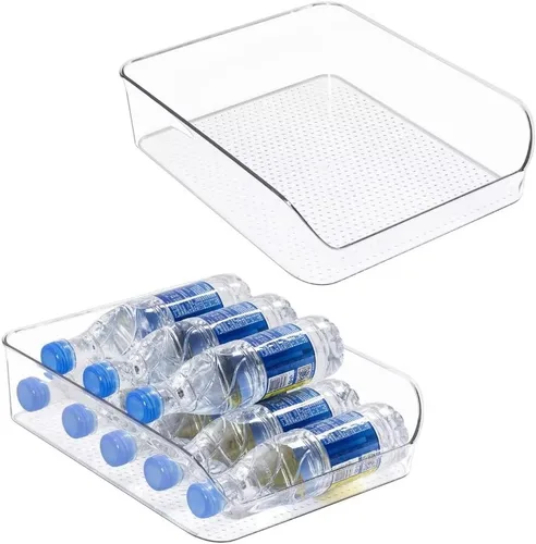 Ettori Organizador de botellas de agua, paquete de 2 cubos organizadores de refrigerador y contenedores de almacenamiento transparentes para