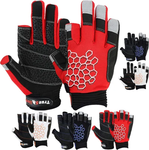 MRX BOXING & FITNESS Guantes de vela pegajosos para la palma de la mano, guantes de yate, kayak, bote, pesca, 2 dedos de corte (rojo, mediano)