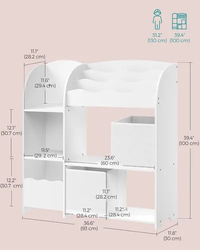 Miniatura 3 de SONGMICS Organizador de juguetes y libros para niños, estantería y almacenamiento de juguetes, organizador de almacenamiento con 2 cajas de Blanco