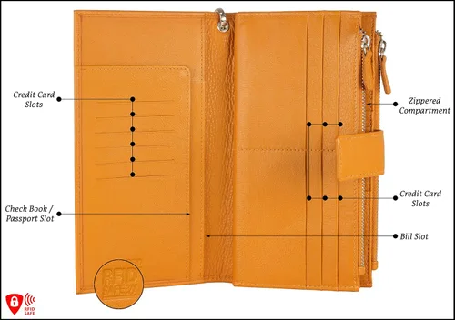 Miniatura 4 de Mou Meraki - Cartera organizadora de piel auténtica con bloqueo de Rfid para mujer