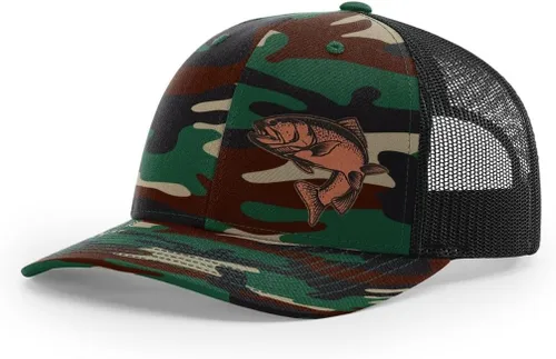 Miniatura 47 de Sombrero de pesca de trucha con parche de cuero grabado láser Richardson 112 Snapback Trucker Cap