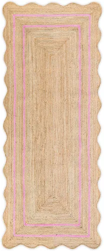Miniatura 4 de Alfombra de Yute Natural Ondulada Festoneada - Corredor de Entrada Boho, Festón de Granja, Azul Cielo (2'x3')
