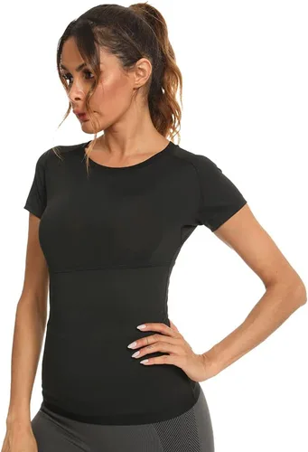 Miniatura 2 de Camiseta de sauna para mujer, traje de sudar, camisa de sauna de manga corta para mujer, camiseta atlética de sauna de compresión para entrenamiento