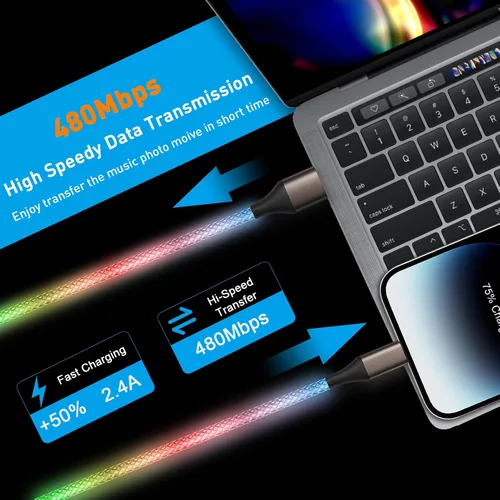 Miniatura 4 de Cable de carga para iPhone, cables Lightning LED que cambian de color, certificado Apple MFi, cable de carga rápida USB para Apple iPhone 13, 12, 11