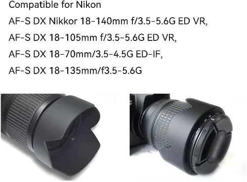 Miniatura 5 de Parasol para lente compatible con Nikon AF-S DX Nikkor18-5.512 in, AF-S DX 0.709-4.134 in, AF-S DX 0.709-2.756 in, AF-S DX 0.709-5.315 in, Reemplazo