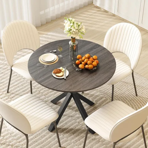 Miniatura 2 de Giantex Mesa de comedor redonda de 36" para 4, mesa de cocina estilo granja con patas de madera de goma, almohadillas ajustables para pies, mesas