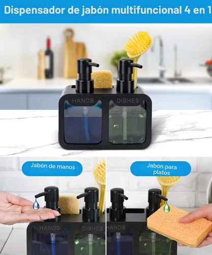 Miniatura 4 de Juego de dispensador de jabón de manos y jabón para platos, dispensador de jabón doble con organizador de esponja y soporte para cepillo