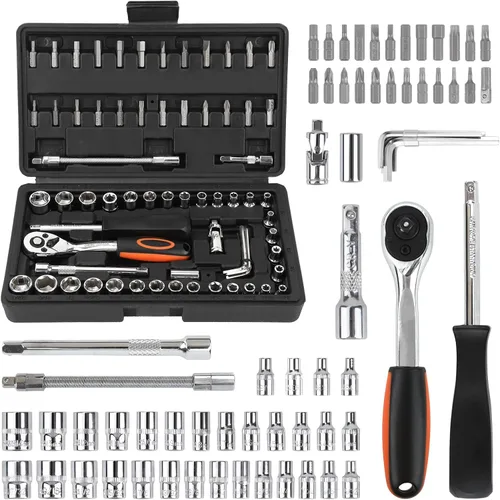 Miniatura 7 de COMOWARE Juego de 69 piezas de enchufes pequeños (1/4'' y 3/8''), juego de llaves de enchufes métricos y estándar, juego de llaves de trinquete
