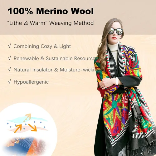 Miniatura 105 de DANA XU Manta de pashmina extragrande 100% de lana merina, bufanda de viaje, bufanda de cachemira para mujer, otoño e invierno, chal de gran