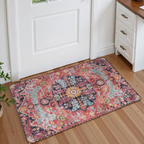 Miniatura 57 de Lahome Alfombra bohemia con medallón floral, 4 x 6 pies, color verde azulado, suave, lavable, antideslizante, apta para mascotas, alfombra