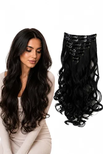 PRETTYSHOP XXL Full Head Set 8 PCs 20 pulgadas Clip en extensiones de pelo Hairpiece Wavy Heat-Resisting, CES1-1_1, 1