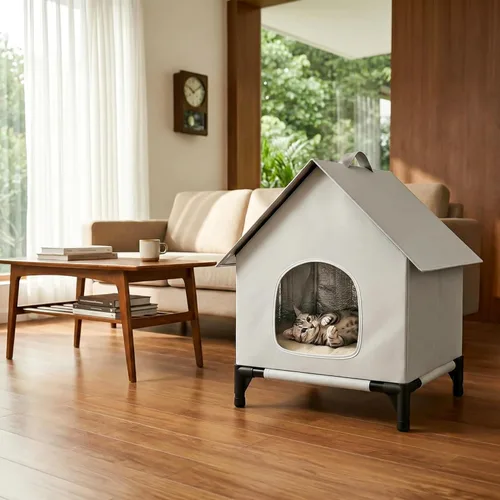 Miniatura 7 de Casa para gatos para exteriores e interiores, fácil de armar, refugio para gatos con autocalentamiento para invierno, aislado y resistente a