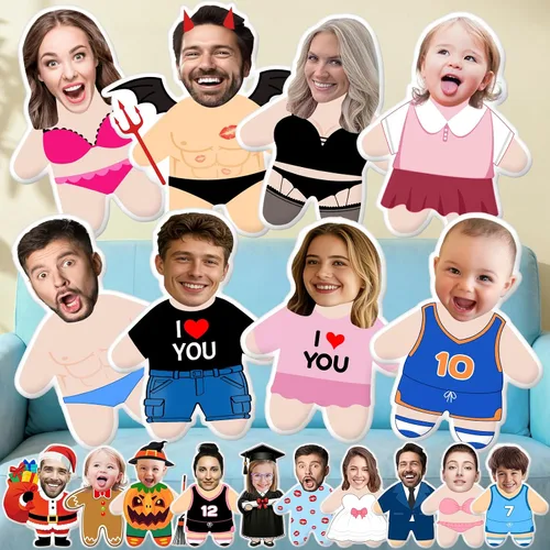 Miniatura 8 de Amlion Almohada personalizada: almohada facial personalizada de dibujos animados con nombre de imagen, almohadas personalizadas con forma de cara