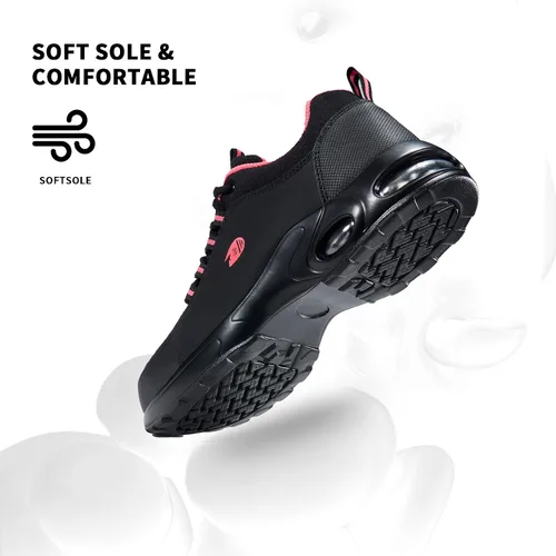 Miniatura 5 de Delobi Zapatos de punta de acero para mujer, zapatos de trabajo de seguridad, antideslizantes, cómodos, ligeros, con amortiguación de aire, zapatos