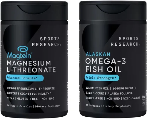 Sports Research® Paquete de apoyo para la salud cognitiva de 90 unidades – Aceite de pescado Omega 3 de triple fuerza EPA DHA ácidos grasos de