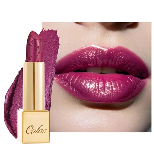 Miniatura 28 de Oulac Lápiz labial rojo, regalos de Navidad para mujeres, fórmula hidratante ligera con brillo 3D metálico, color de labios de alto impacto, Bomba