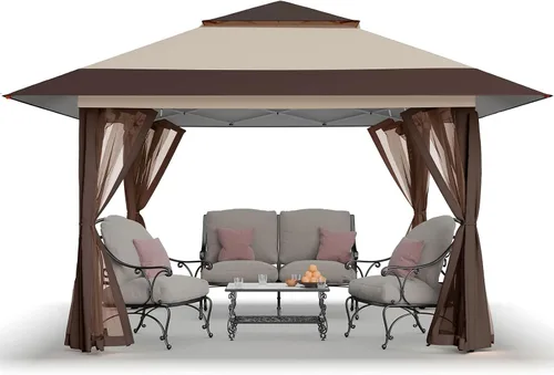 Miniatura 11 de CROWN SHADES Gazebo - Toldo desplegable de 10 x 10 pies con mosquitera, tienda de campaña con 4 cuerdas, 8 estacas, 4 bolsas de arena y bolsa de Café
