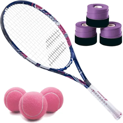 Miniatura 7 de Babolat B'Fly - Raqueta de tenis con 3 overgrips y 3 pelotas de tenis rosas Overgrip azul