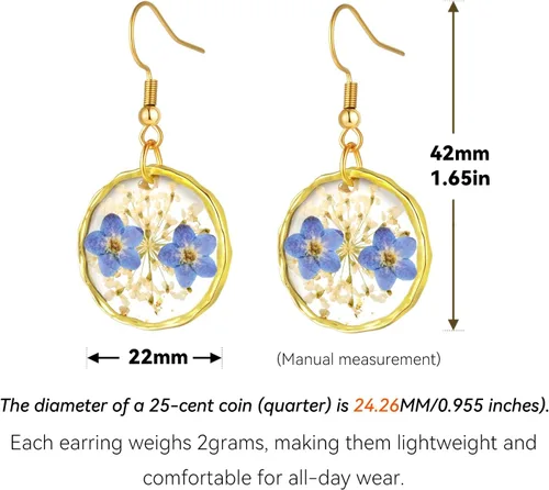 Miniatura 5 de Aretes de flores prensadas reales para mujer, hechos a mano, diseño bohemio, elegante, joyería floral única, regalo lindo y pensado para Navidad