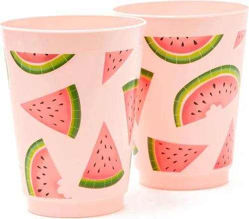 Miniatura 4 de BLUE PANDA Vasos de plástico rosa para fiestas de sandía y decoraciones de sandía (vaso rosa de 16 onzas, paquete de 16)